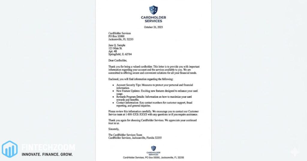 CardHolder Services Letter Jacksonville Florida 32255